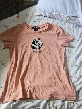 Hello and Goodbye Panda Graphic Tee - Peach